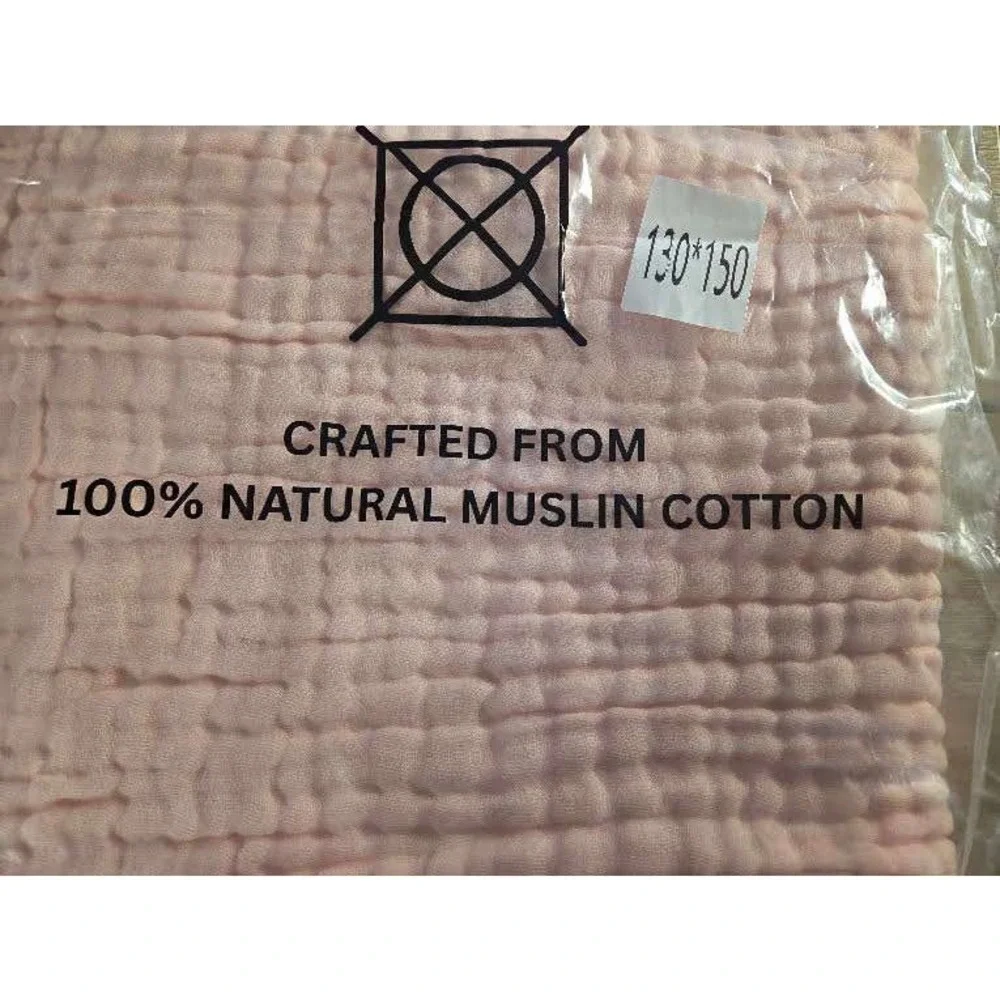 The Fleece Company Pink 100% Natural Muslin Cotton Throw Blanket 130x150cm NEW